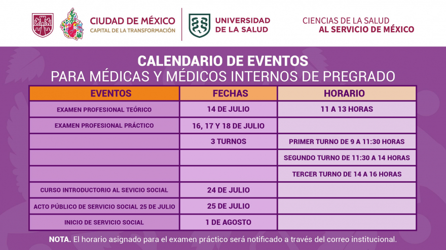 Calendario de Eventos para Médicas y Médicos Internos de Pregrado