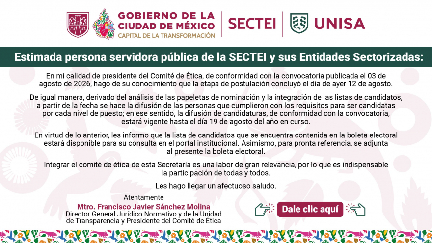 Estimada persona servidora pública de la SECTEI y sus Entidades Sectorizadas